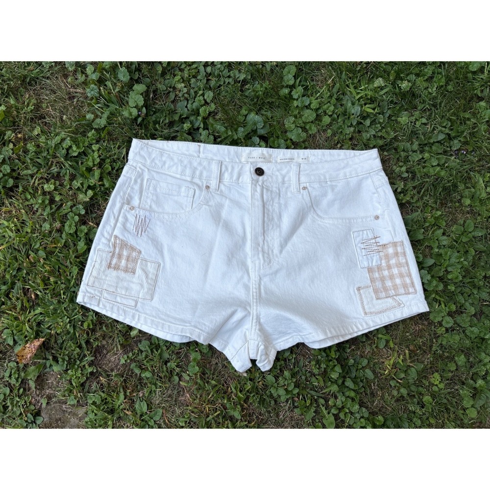 Cleo + Wolf White High Rise Denim Shorts Patchwork Womens 31 Festival
